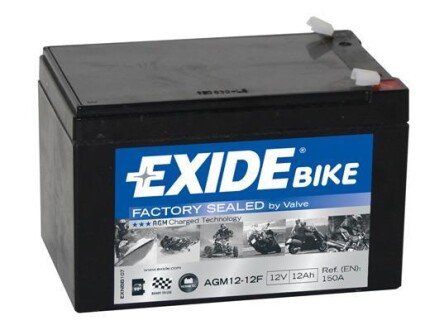 Акумуляторна батарея 12Ah/150A (150x100x100/+L/B0) (AGM) (мото) exide agm12-12f