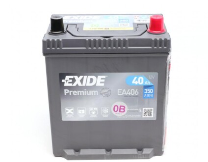 Акумуляторна батарея 40Ah/350A (187x127x220/+R/B01) Premium Азія exide ea406