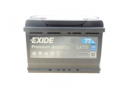 Акумуляторна батарея 77Ah/760A (278x175x190/+R/B13) Premium exide ea770