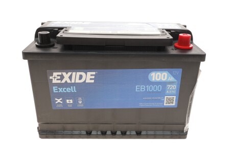 Акумуляторна батарея 100Ah/720A (315x175x205/+R/B13) Excell exide eb1000