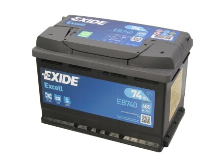 Акумуляторна батарея 74Ah/680A (278x175x190/+R/B13) Excell exide eb740