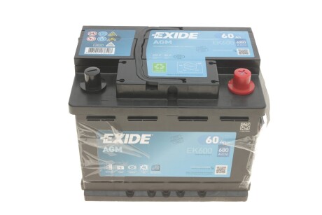 Акумуляторна батарея 60Ah/680A (242x175x190/+R/B13) (Start-Stop AGM) exide ek600