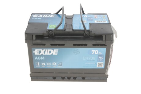 Акумуляторна батарея 70Ah/760A (278x175x190/+R/B13) (Start-Stop AGM) exide ek700