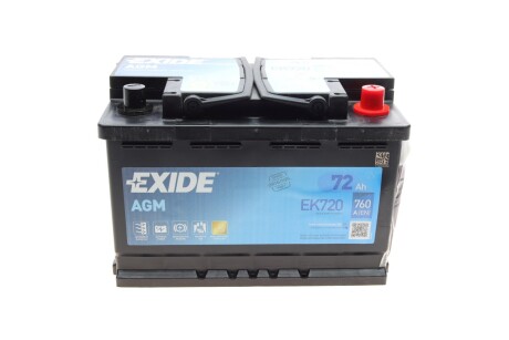 Автомобільний акумулятор AGM 72Ah 760A R+ exide ek720