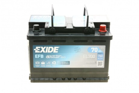 Акумуляторна батарея 70Ah/760A (278x175x190/+R/B13) (Start-Stop EFB) exide el700