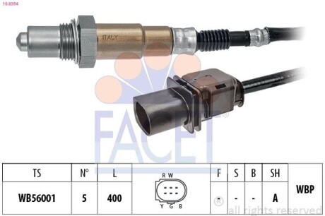 Датчик кислорода (лямбда-зонд) (5 конт./400 мм) Berlingo 1.6HDi 10-/Jumper 3.0HDi 06-/Astra H 1.9CDTi 04-12 (10.8394) facet 108394 (фото 1)