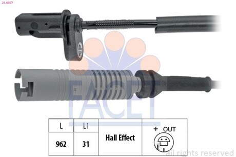 Датчик ABS BMW 1(E81), 3(E90) 05- задній Л/Пр (21.0077) facet 210077