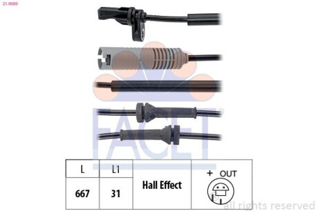 Датчик ABS BMW 1(E81,E88), 3(E90) 05- передня Л/Пр (21.0089) facet 210089