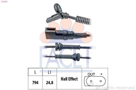 Датчик ABS передний Ford Fusion 02-13 (790 мм)) (21.0151) facet 210151