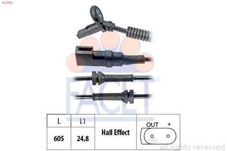 Датчик ABS перед. Connect 02- (21.0152) facet 210152