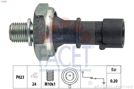 Датчик тиску оливи (0,2 bar/1 конт./черный) Astra J/H/Zafira B/Cruze 03- 1.7CDTi (7.0170) facet 70170