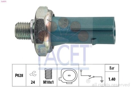 Датчик тиску оливи Audi A6 4.2 fsi quattro (06-11) (7.0171) facet 70171