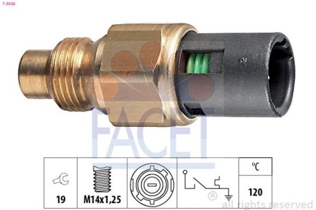 Датчик включения вентилятора к/120°C) RENAULT 19 88-95/KANGOO 97-08 1.4i/TRAFIC 89-97 2.2 (7.4048) facet 74048