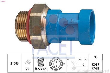 Датчик увімкнення вентилятора Citroen Jumper / Fiat Ducato / Peugeot Boxer 2.0-2.8 i/D/HDi/iDTD/TDI 9 (7.5643) facet 75643