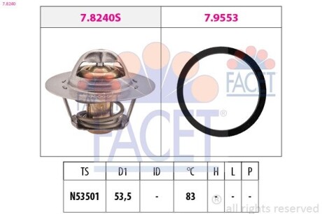 Термостат Jumper/Ducato/Boxer 1.6-2.0 i/D 94- (82 C) (7.8240) facet 78240