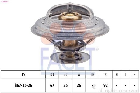 Термостат BMW 3(E36)/5(E39) 1.6-2.8 i 89-00 (92C) з прокладкою (7.8302S) facet 78302S