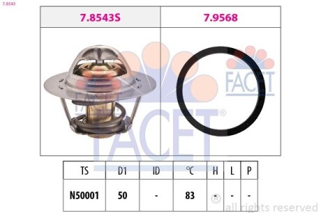 Термостат Duster/Logan/Clio/Kangoo/Megane I, II, III 1,4/1.6/2.0i 98- (88 C) (7.8543) facet 78543