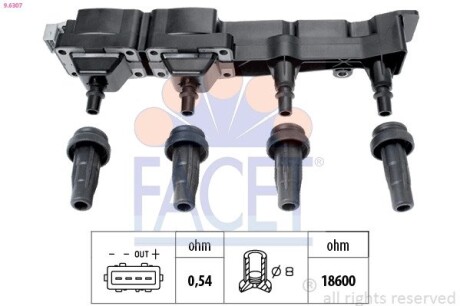 Катушка зажигания Citroen Berlingo/ Peugeot 206/307/Partner 1.6 00- (9.6307) facet 96307