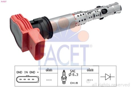 Катушка зажигания Audi A4/A5/A6/A7/A8/Q5/Q7 / VW Touareg 2.0-5.2 i/FSI/TFSI 02-> (9.6327) facet 96327