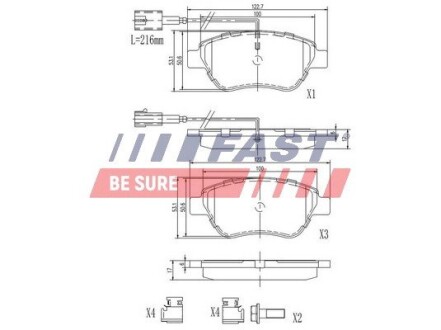 Колодки тормозные перед. с датчиком Fiat 500, Doblo (05->), Fiorino-Qubo, Linea, Grande Punto fast ft29124 (фото 1)