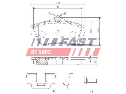 Колодки тормозные зад. Fiat Scudo/Peugeot Expert/ Citroen Jumpy 1.6/2.0 MJTD (07-) без датчика fast ft29154