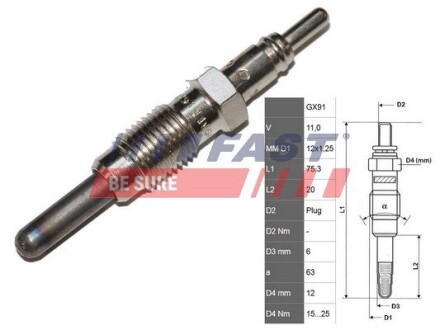 Свічка розжарення 1.9 00- fast ft82728