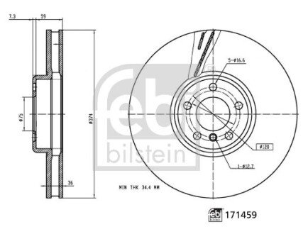 FEBI диск гальм. передн. лів. BMW 7 12- febi bilstein 171459