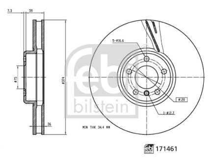 FEBI диск гальм. передн. прав. BMW 7 12- febi bilstein 171461