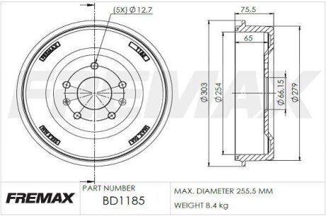 Барабан тормозной fremax bd-1185