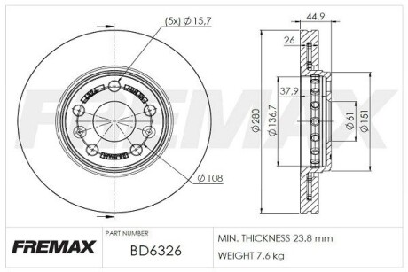 Диск тормозной fremax bd-6326