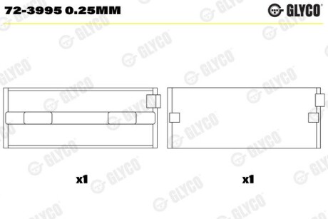 Вкладиші корінні 0,25 мм (на одну шійку) glyco 72-3995 0.25MM