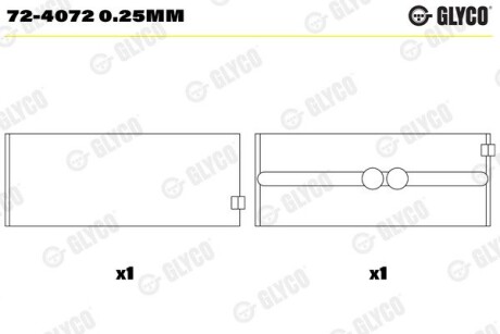 Вкладыши коренные glyco 72-4072 0.25MM