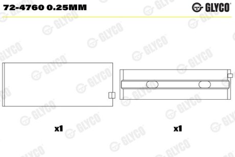 Вкладыши коренные MB glyco 72-4760 0.25MM