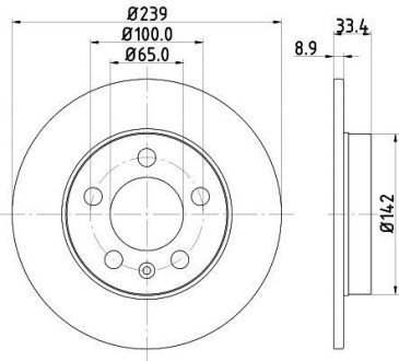 VW гальмівний диск задній Golf V 4motion, SKODA Octavia 2.0 1.8 4x4 00- hella 8DD 355 107-461