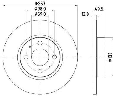 PRO FIAT Гальмівний диск передн. 500 09 10-, LANCIA, ALFA ROMEO hella 8DD 355 117-931