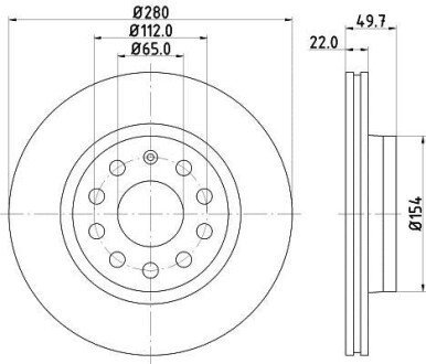 PRO HIGH CARBON AUDI диск гальмівний перед.(280x22) (вентил.) A3 03- VW Golf V, Caddy 04- hella 8DD 355 127-991