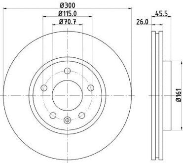 PRO HIGH CARBON CHEVROLET диск гальмівний передн.Cruze 1.6 09-,Opel Astra j (16&quot;) D=300 hella 8DD 355 129-171