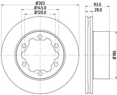 PRO HIGH CARBON DB диск гальмівний задн. Sprinter 509 511 515 518 06- (303,4*28) hella 8DD 355 129-411