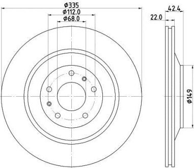 PRO HIGH CARBON AUDI диск гальмівний задн. вент. (345*29,5) Q5 08-, BENTLEY, VW hella 8DD 355 129-801