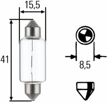 Лампа розжарювання, 12V 15W SV 8,58 hella 8GM002091141