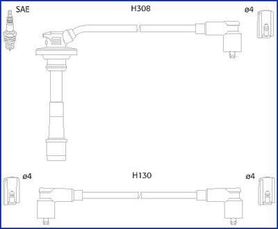 HUCO TOYOTA комплект високовольтних проводІв Avensis 1,6 -00, Carina 1,6 -97 hitachi 134562