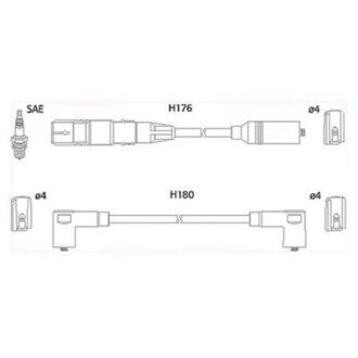 HUCO VW К-кт высоковольтных проводов (650мм, 550мм, 400мм, 300мм) Golf III,IV 1.6 94- hitachi 134766