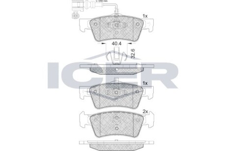 Колодки гальмівні (задні) VW Touareg 03-10 (+датчики L=250mm) icer 141816-203