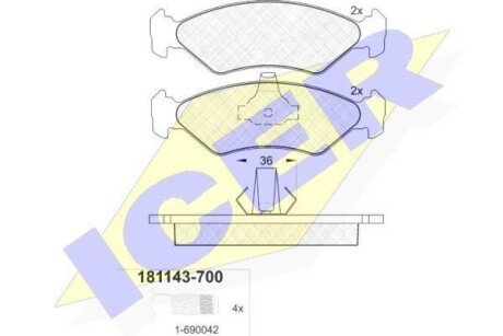 Колодки гальмівні (передні) Ford Fiesta 91-03/Ka 97-08/Mazda 121 96-03 icer 181143-700