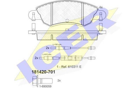 Колодки гальмівні (передні) Citroen C5 01-08 (+датчик) icer 181420-701