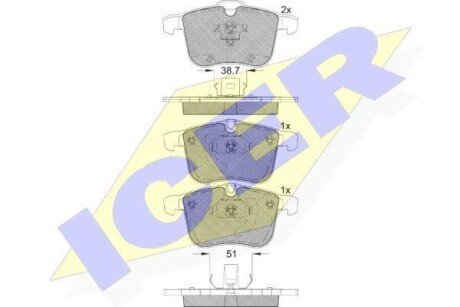 Колодки гальмівні (передні) Opel Vectra C 02-08/Signum 03-08/Saab 9-3 02-15 icer 181681