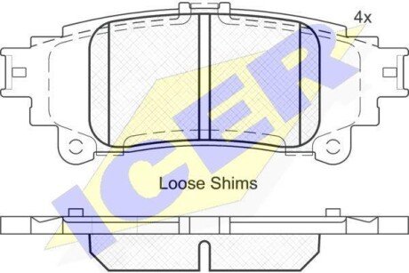 Колодки гальмівні (задні) Lexus GS IV 11-/IS III 13-/RC 14-/Toyota Prius III 08-/Verso 09- icer 182050