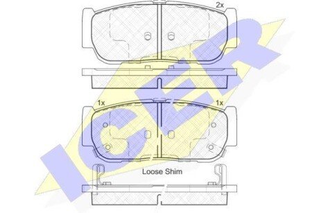 Колодки гальмівні (задні) Kia Cee\'d 06-12/Sorento 02-/Carnival 05-/Ssangyong Rexton 02-/Kyron 05- icer 182151