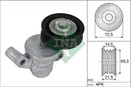 Натяжник ременя генератора Ford Transit Connect 2.5 Duratec 13- (72.5x21.5) ina 534070510 (фото 1)