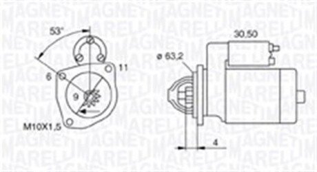 Стартер Renault Clio/Kangoo/Laguna/Megane 1.9D 96-/Dacia Logan/Sandero 1.2 06- (0.8kw) (z=9) magneti marelli 063721057010